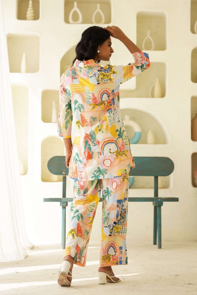 Artful Escape Multicolor Rayon Slub Printed Co-Ord Set