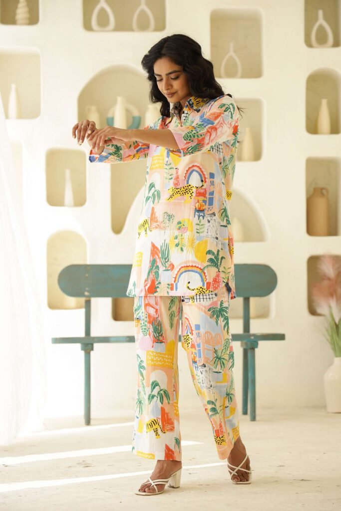 Artful Escape Multicolor Rayon Slub Printed Co-Ord Set