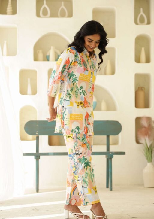 Artful Escape Multicolor Rayon Slub Printed Co-Ord Set