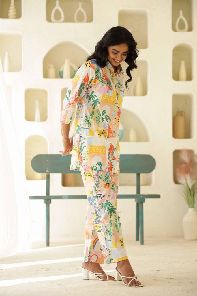 Artful Escape Multicolor Rayon Slub Printed Co-Ord Set