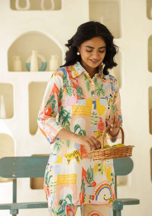 Artful Escape Multicolor Rayon Slub Printed Co-Ord Set