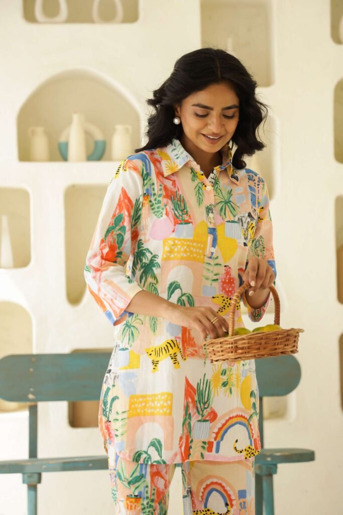 Artful Escape Multicolor Rayon Slub Printed Co-Ord Set