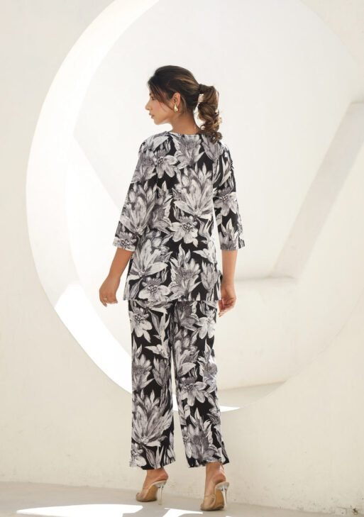 Monochrome Bloom Black & White Rayon Slub Printed Co-Ord Set