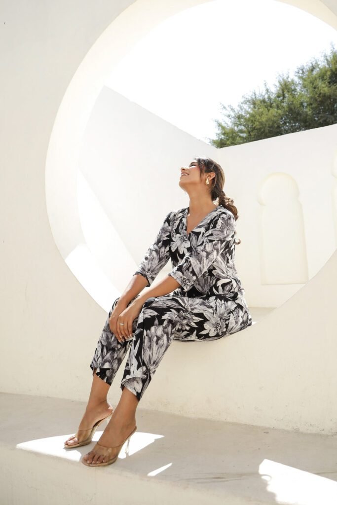 Monochrome Bloom Black & White Rayon Slub Printed Co-Ord Set