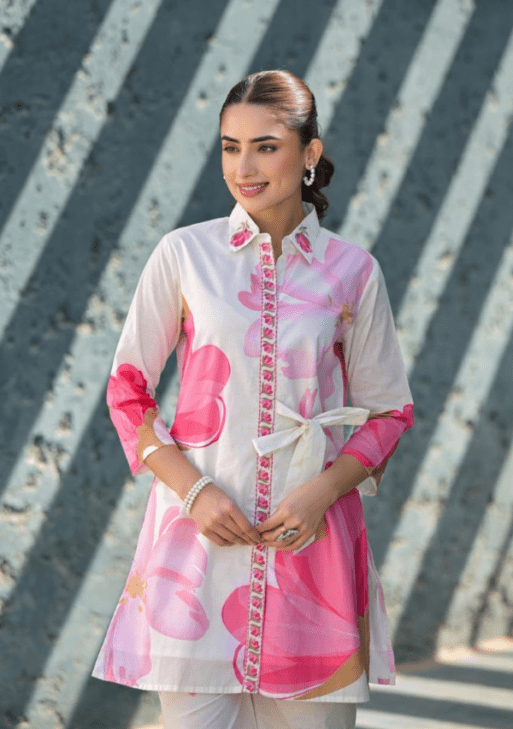 Women’s Floral Printed Rayon Slub Co-ord Set with Tie-Up Waist Belt