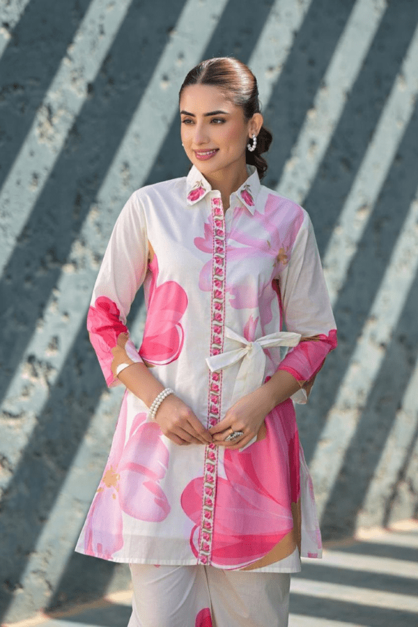 Women’s Floral Printed Rayon Slub Co-ord Set with Tie-Up Waist Belt