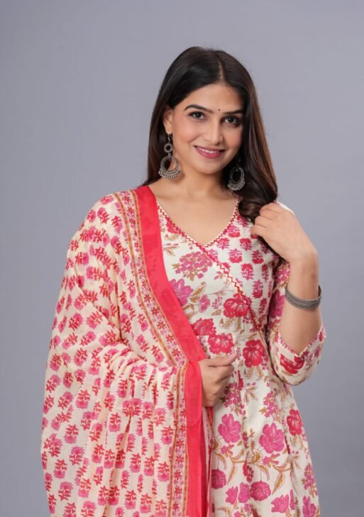 Pink Petal Cotton Suit Set with Dupatta