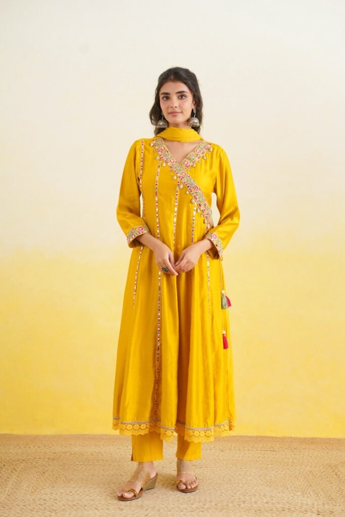 Yellow Embroidered Kurta Pant Dupatta Set for Women