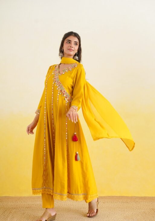 Yellow Embroidered Kurta Pant Dupatta Set for Women