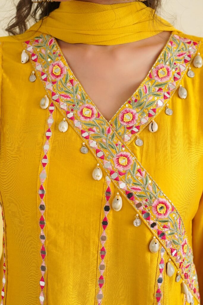 Yellow Embroidered Kurta Pant Dupatta Set for Women