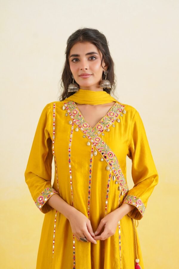 Yellow Embroidered Kurta Pant Dupatta Set for Women