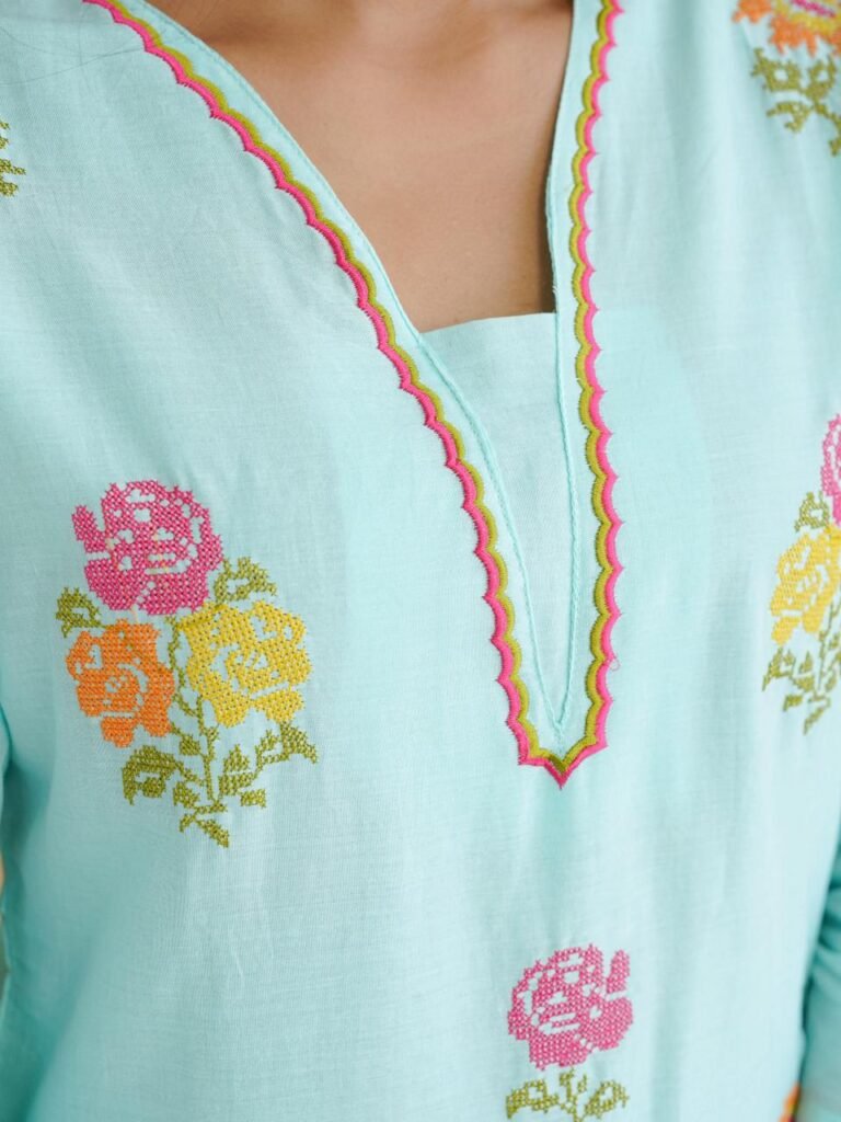 Sky Blue Cotton Kurta Pant Set with Dupatta
