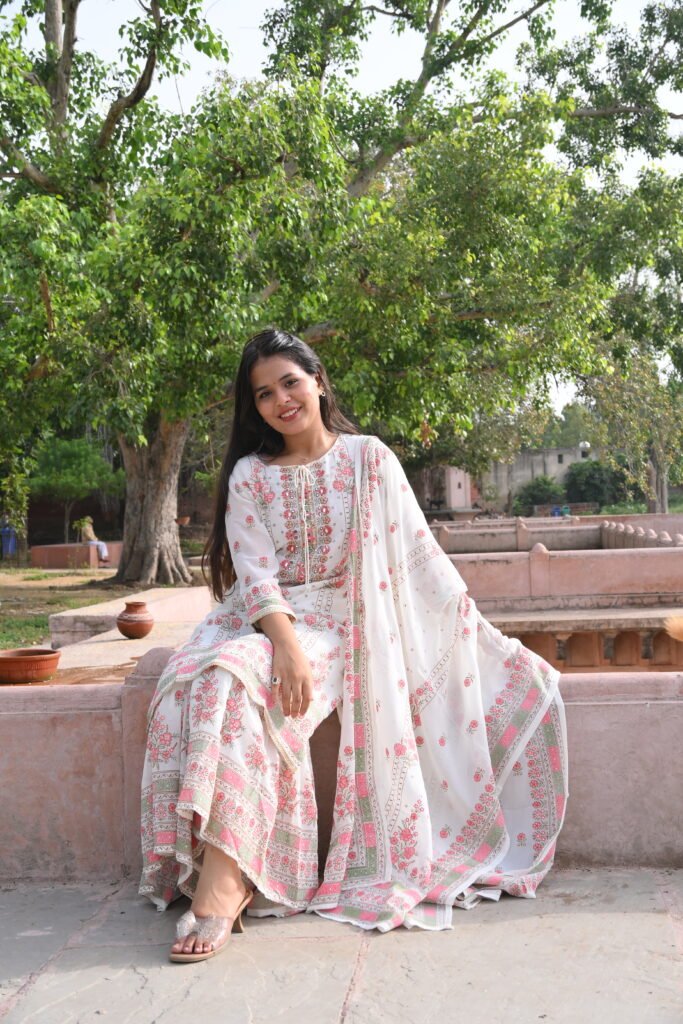 Ivory Embroidered Sharara Set with Dupatta