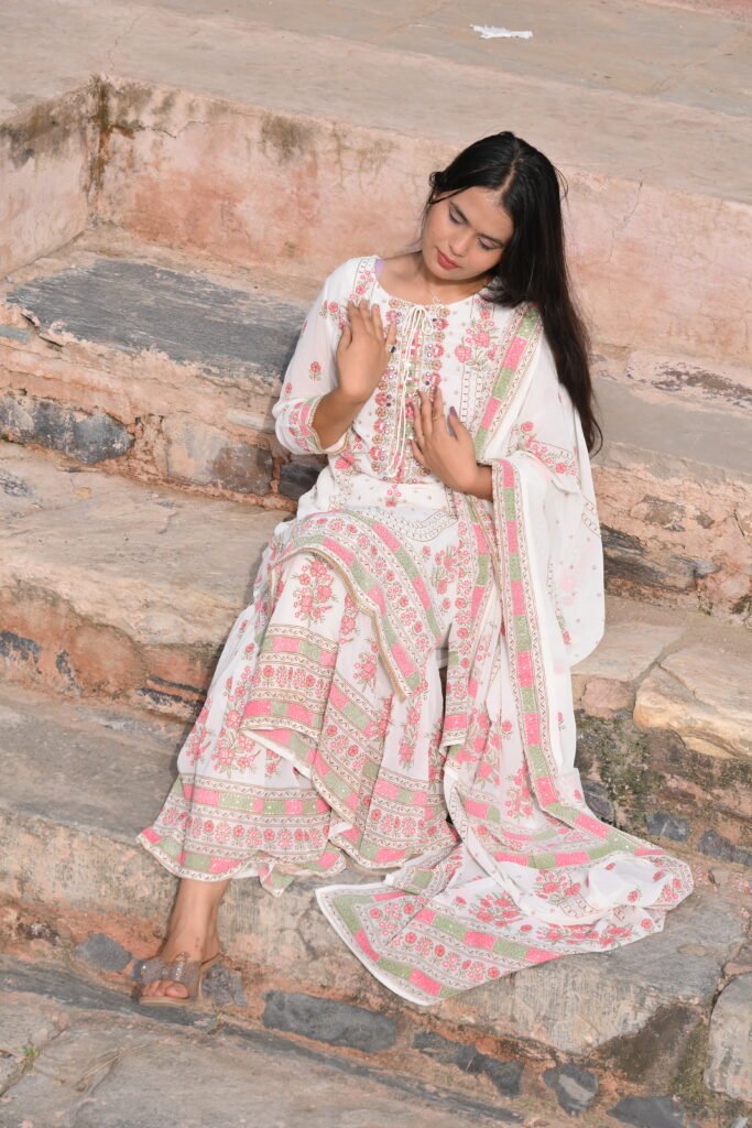 Ivory Embroidered Sharara Set with Dupatta