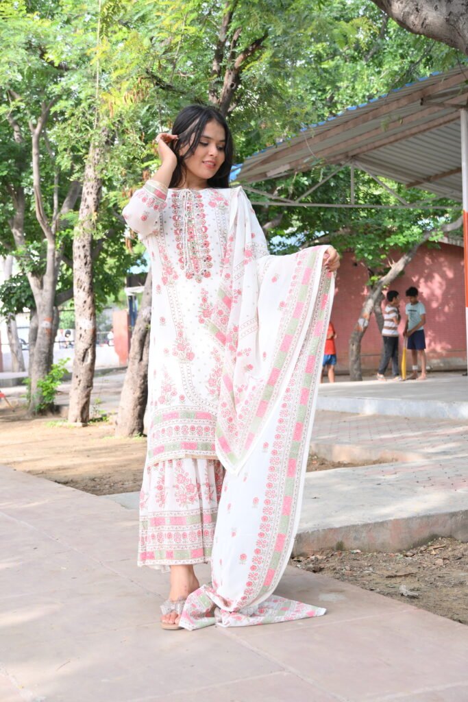 Ivory Embroidered Sharara Set with Dupatta