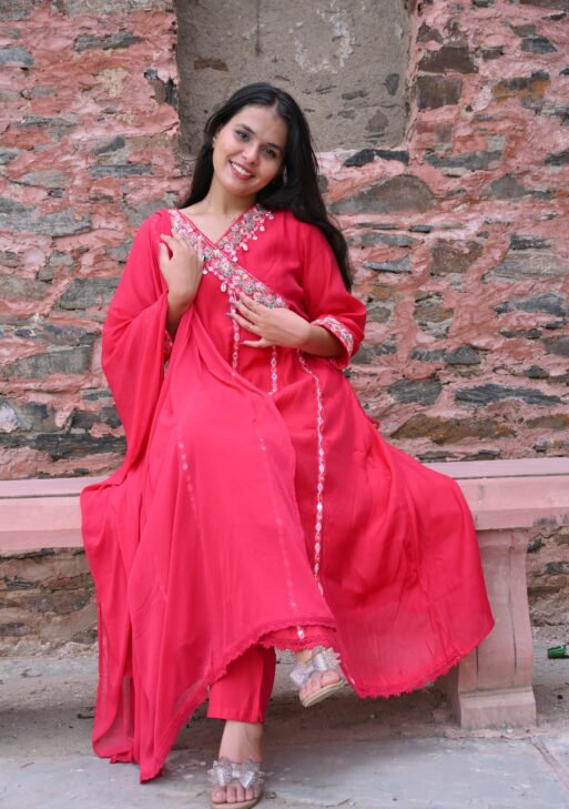 Ruby Red Pure Cotton Kurta Set with Dupatta