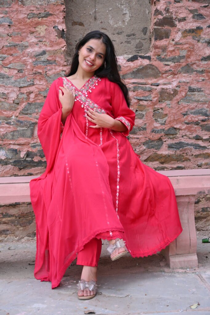Ruby Red Pure Cotton Kurta Set with Dupatta