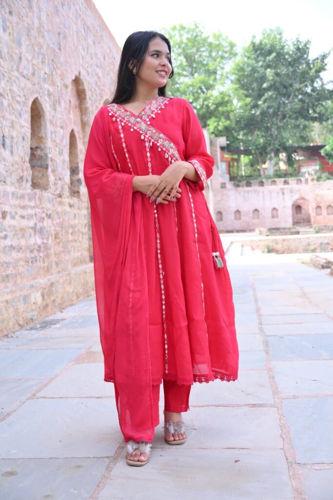 Ruby Red Pure Cotton Kurta Set with Dupatta