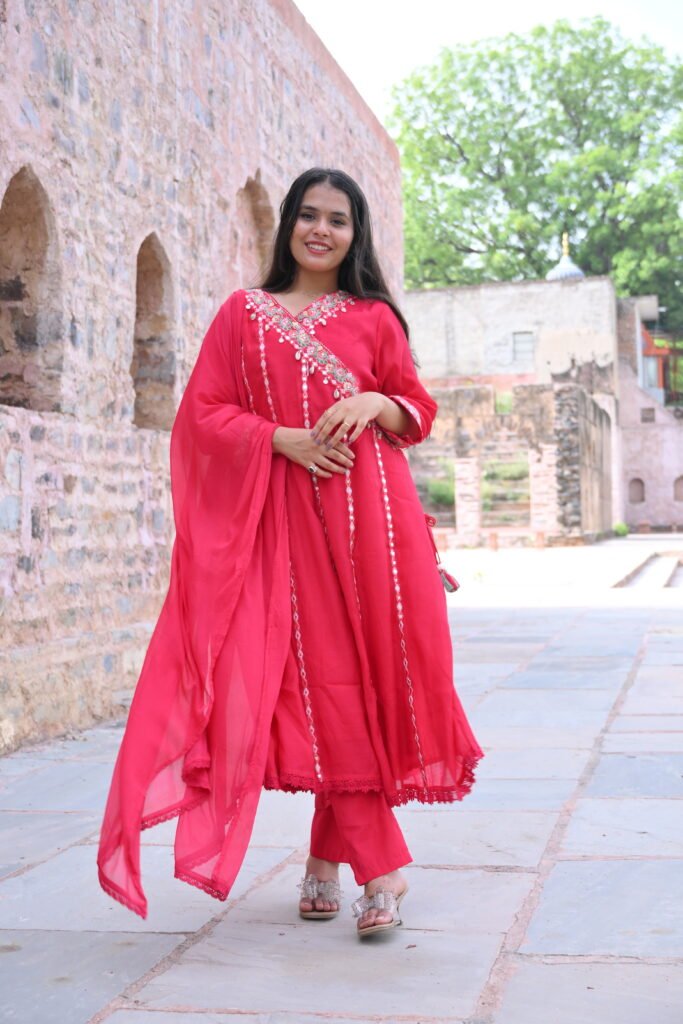 Ruby Red Pure Cotton Kurta Set with Dupatta