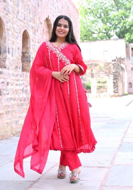 Ruby Red Pure Cotton Kurta Set with Dupatta