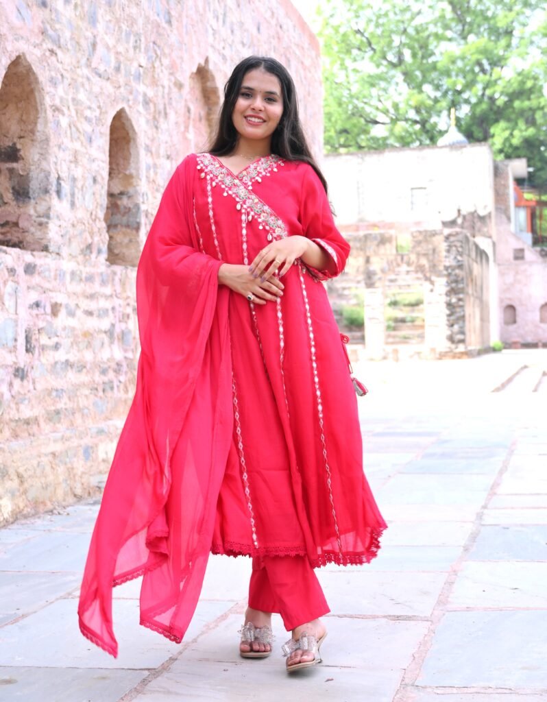 Ruby Red Pure Cotton Kurta Set with Dupatta