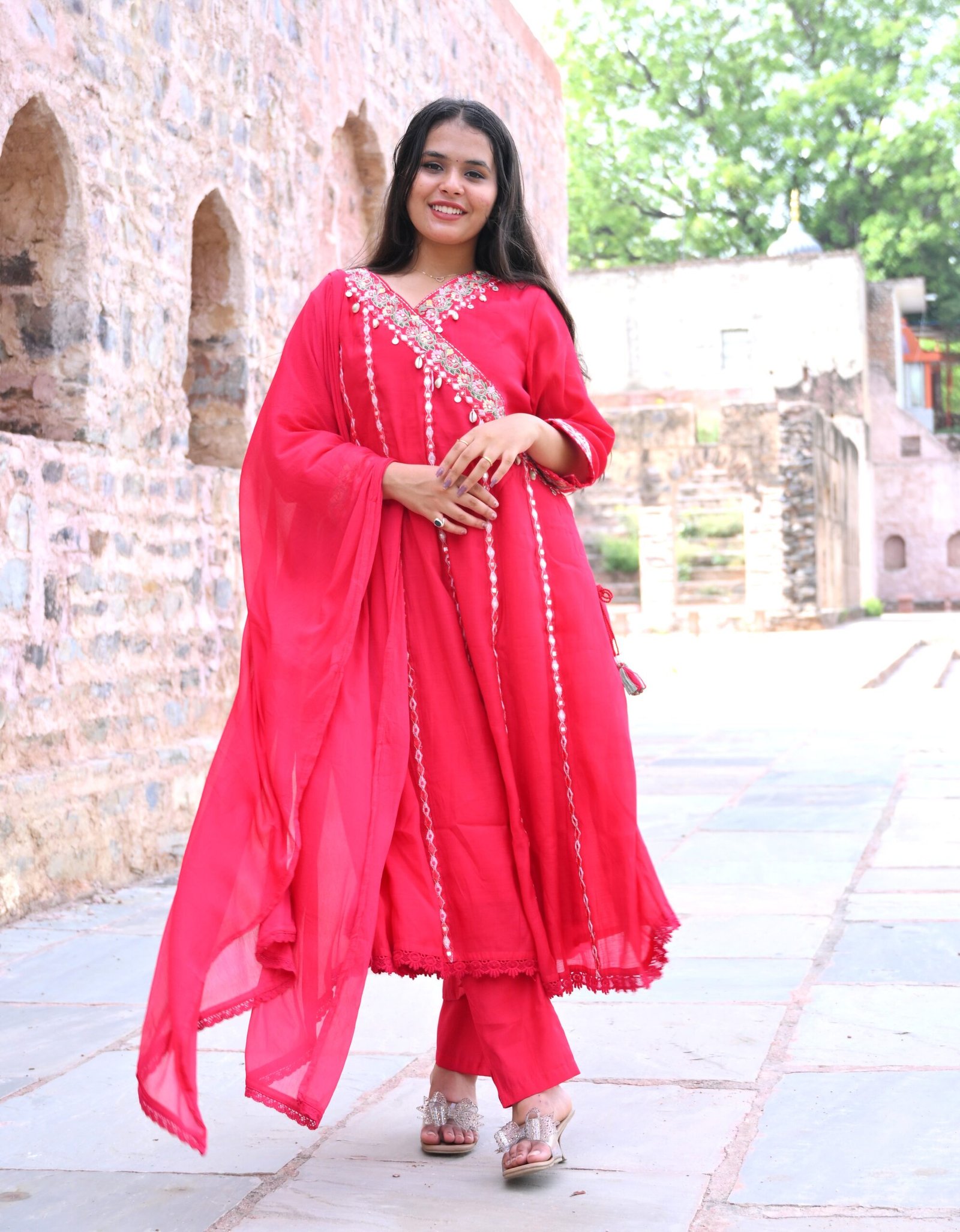 Ruby Red Pure Cotton Kurta Set with Dupatta