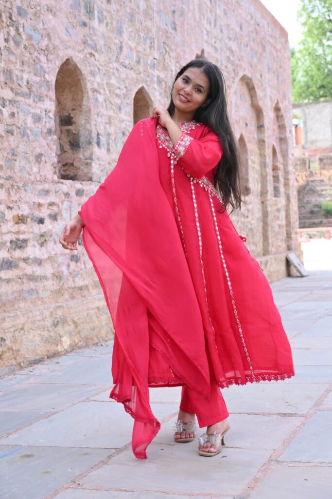 Ruby Red Pure Cotton Kurta Set with Dupatta