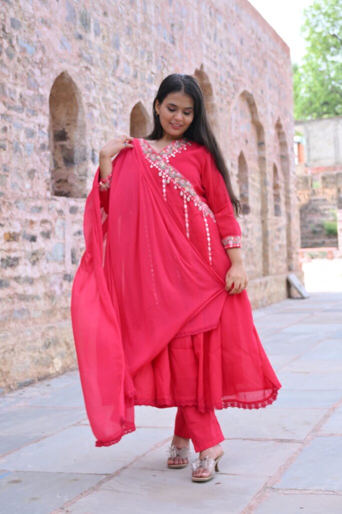 Ruby Red Pure Cotton Kurta Set with Dupatta