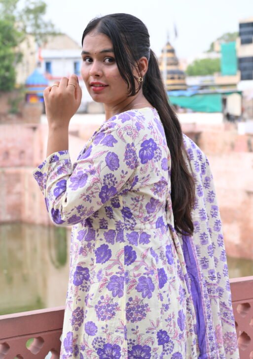 Lavender Bloom Cotton Kurta Set with Dupatta