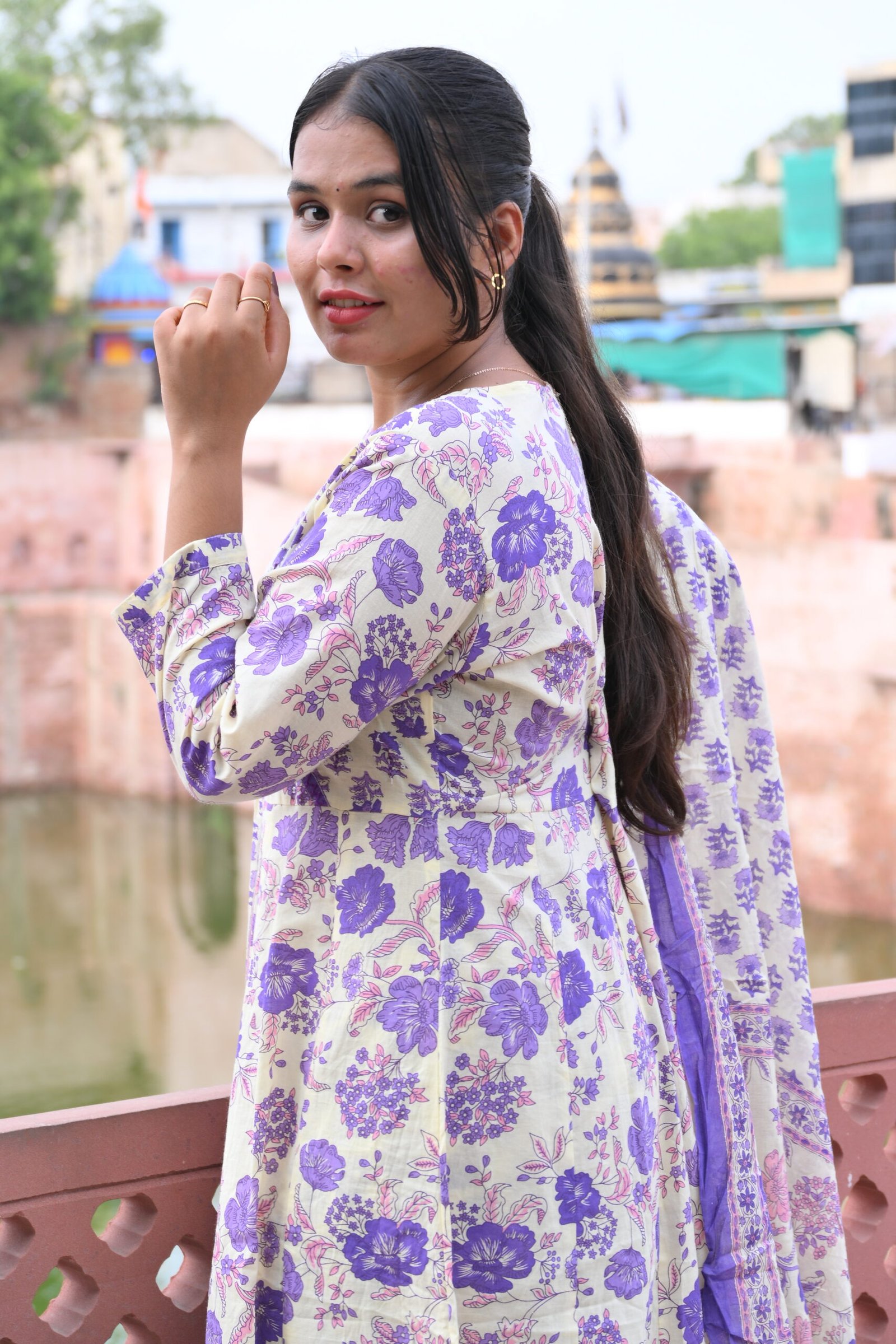Lavender Bloom Cotton Kurta Set with Dupatta