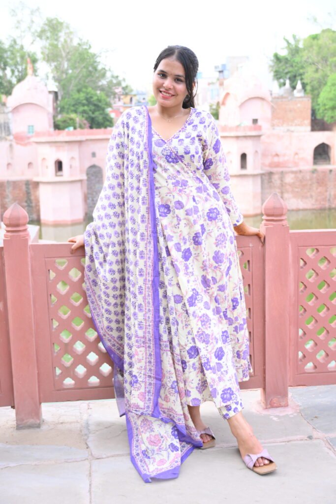 Lavender Bloom Cotton Kurta Set with Dupatta