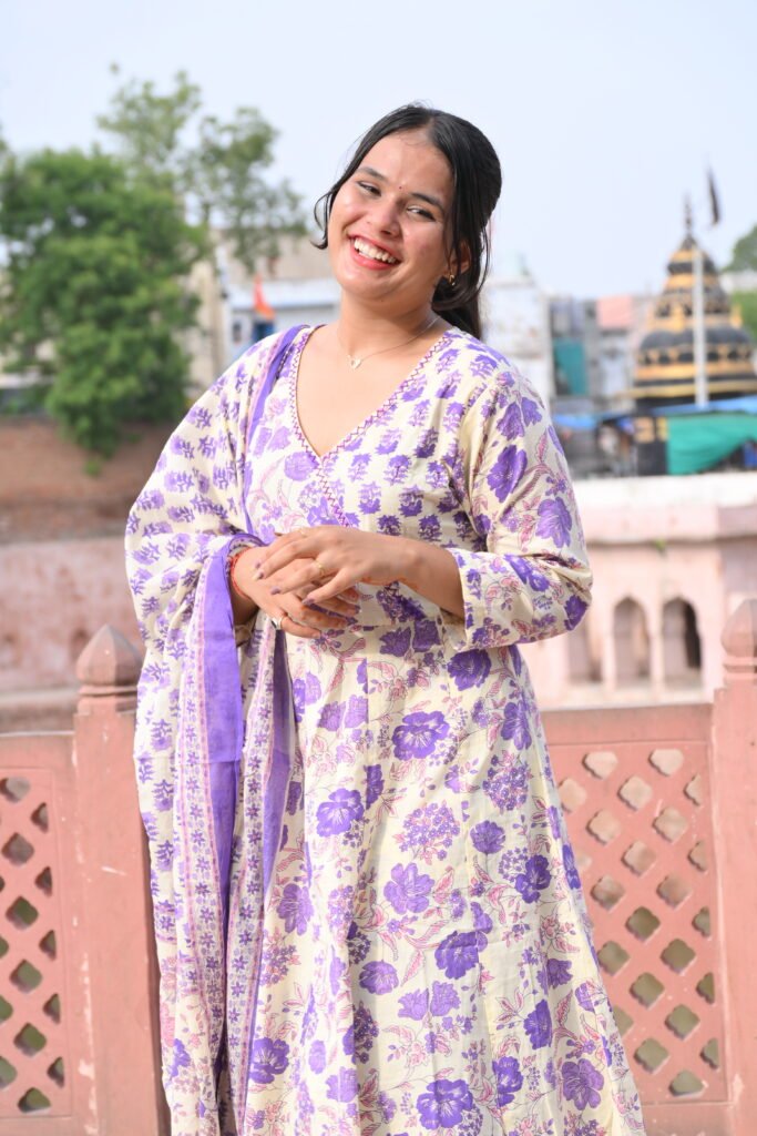 Lavender Bloom Cotton Kurta Set with Dupatta