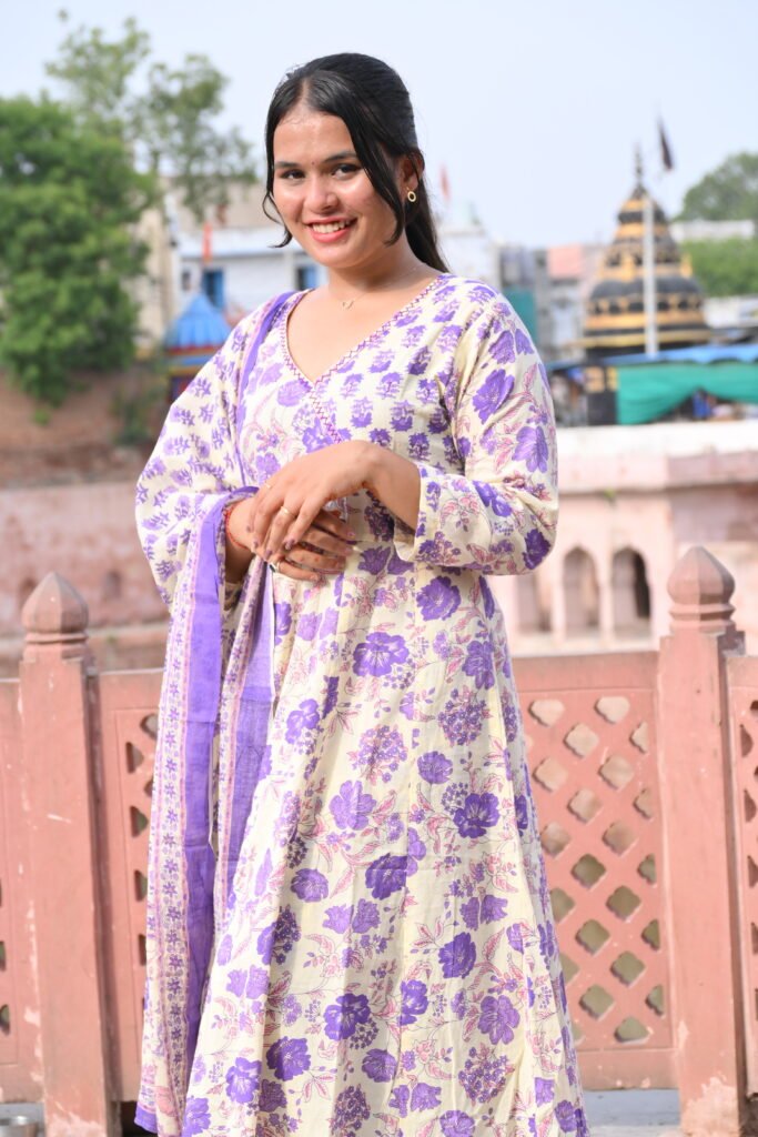Lavender Bloom Cotton Kurta Set with Dupatta