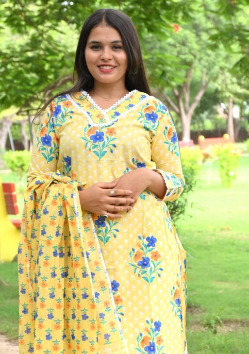 Sunny Floral Cotton Set With Dupatta