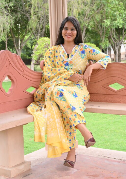 Sunny Floral Cotton Set With Dupatta