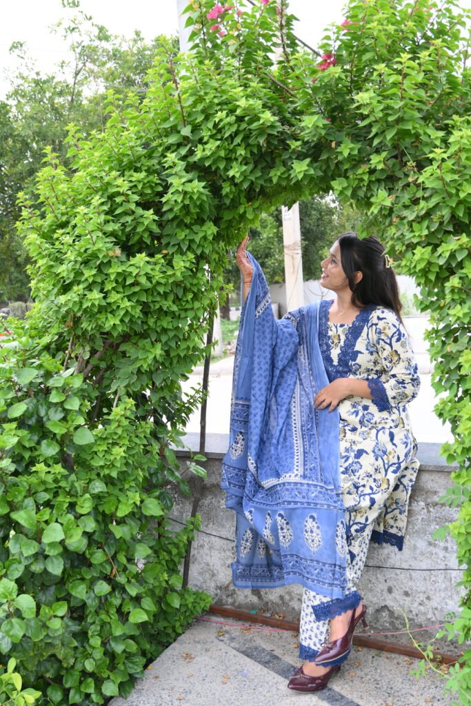 Blue Blossom Kurta Set with Dupatta