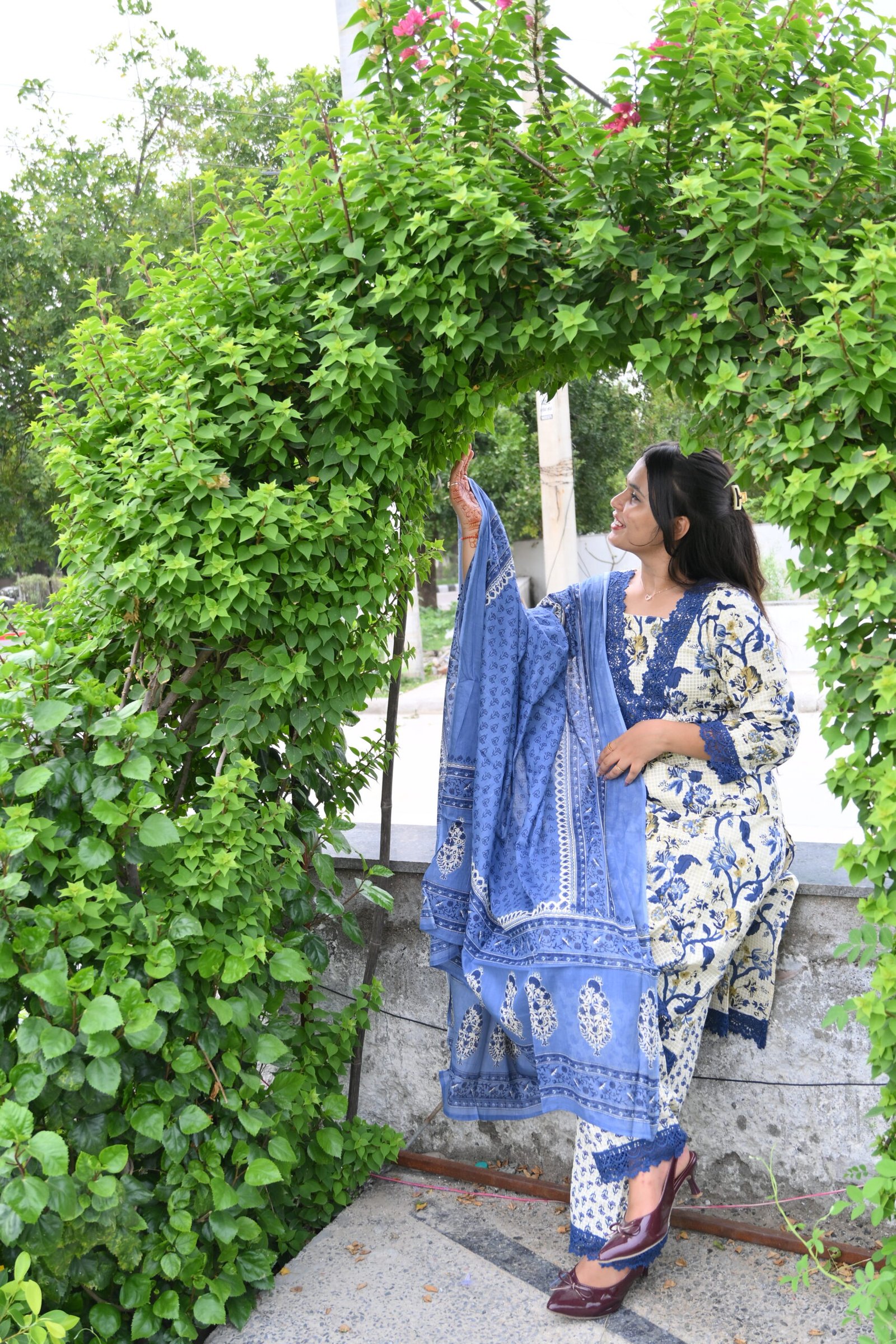 Blue Blossom Kurta Set with Dupatta
