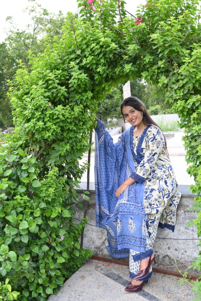 Blue Blossom Kurta Set with Dupatta