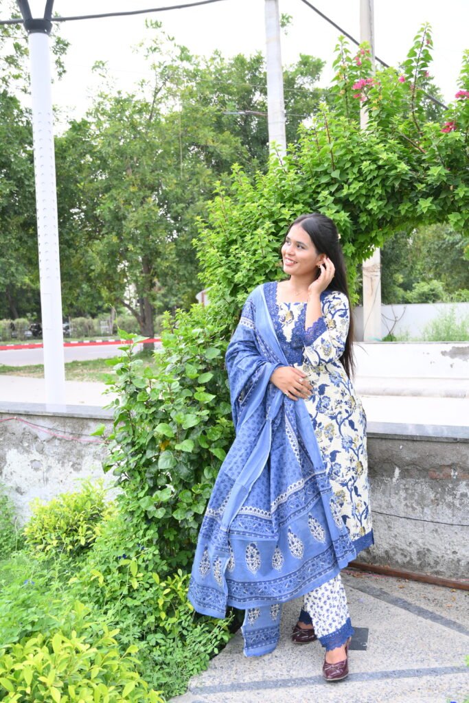 Blue Blossom Kurta Set with Dupatta