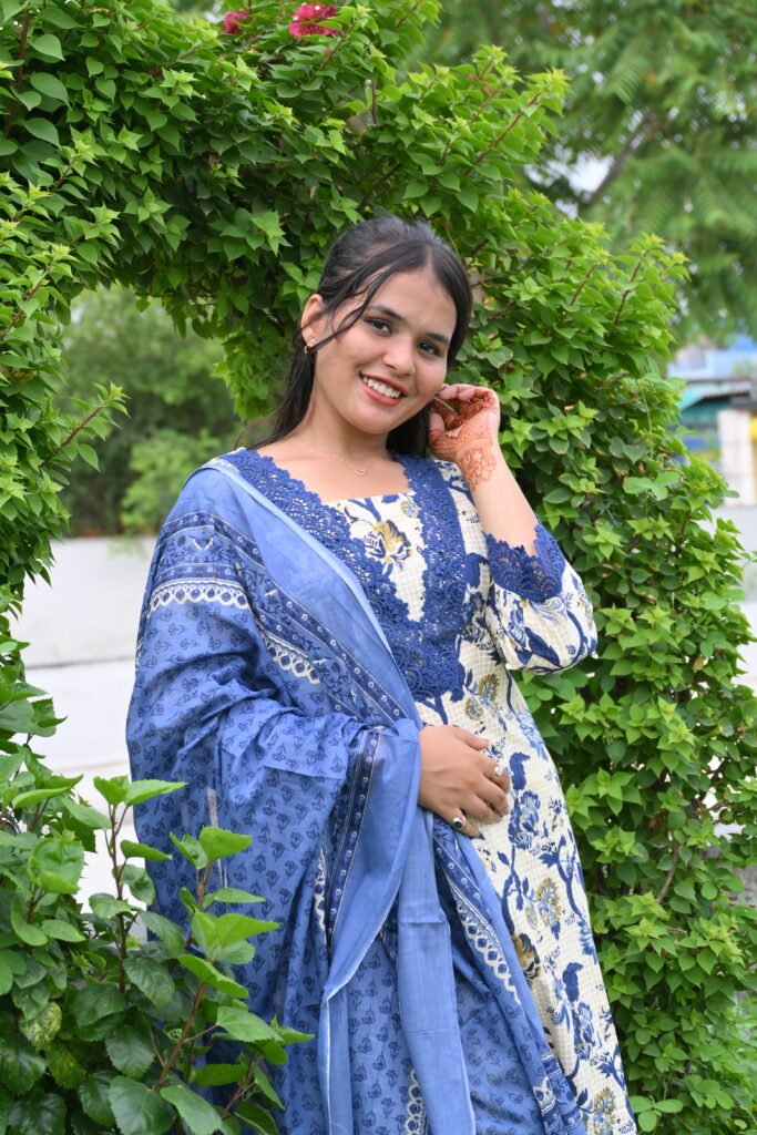 Blue Blossom Kurta Set with Dupatta