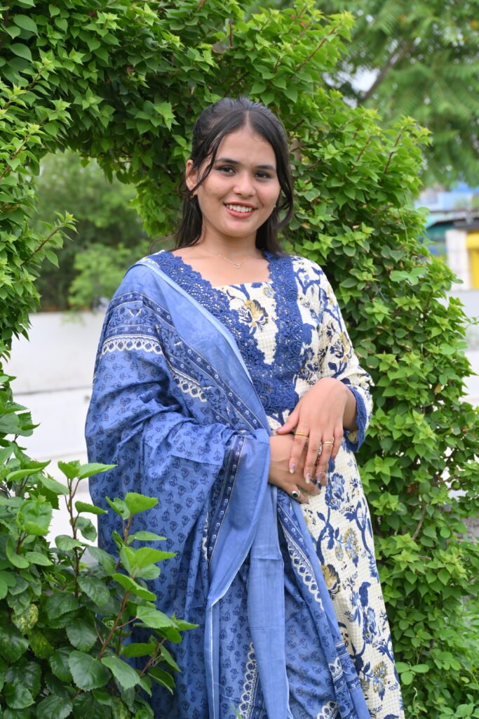 Blue Blossom Kurta Set with Dupatta